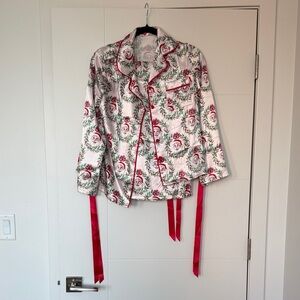 Festive Santa Print Pajama Top and Bottoms